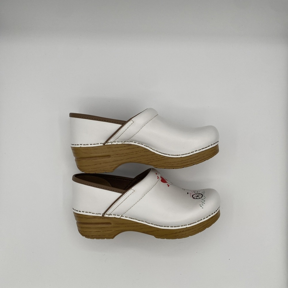 Dansko Womens Twin Pro Leather Clog 38 (US 7.5) White Bicycle Heart Balloons - Picture 4 of 9